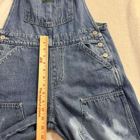 Levi's M Highwater Denim Overalls Distressed Acid Wash Wide Leg Cropped Grunge - Picture 10 of 12